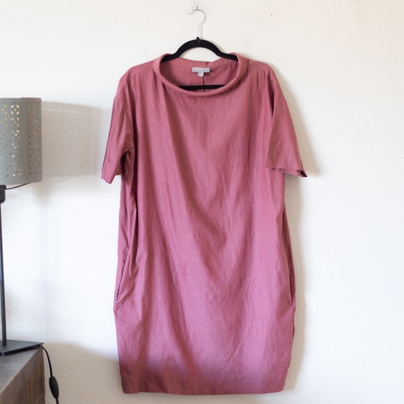 COS Womens Folded Collar Draped Shift Dress Short Sleeve Mauve Rose - Picture 2 of 4